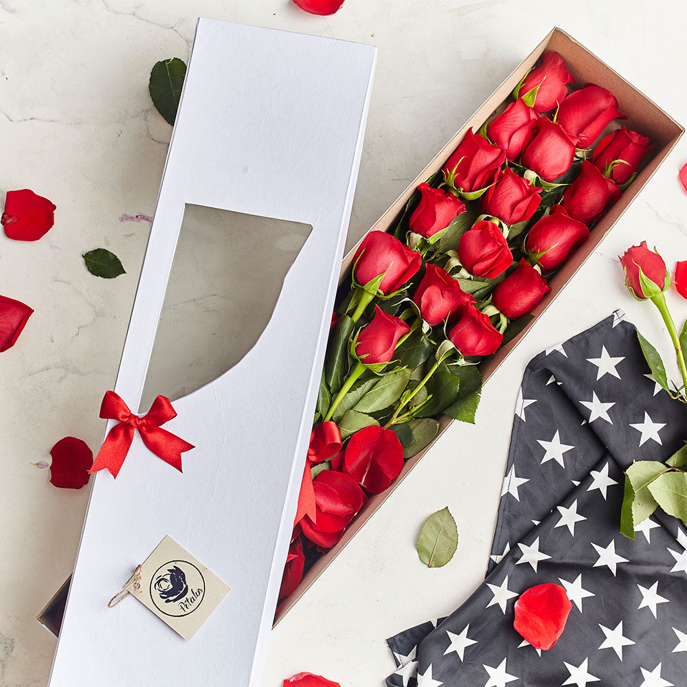 Caja Premium Rosas Rojas - Pétalos