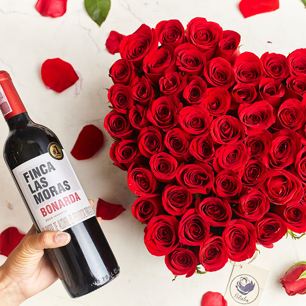 Combo vino y rosas - Pétalos